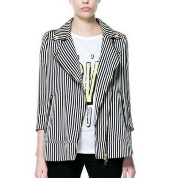 Zara Trafaluc Stripe Moto Zipper Jacket Medium - Picture 9 of 9